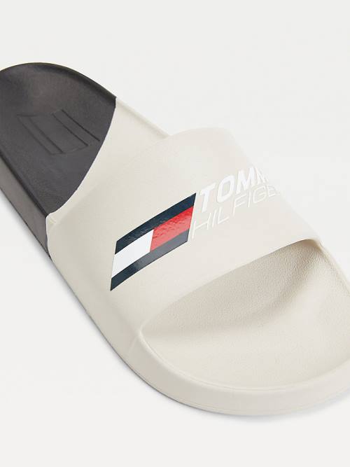 Tommy Hilfiger Spor Colour-Blocked Logo Pool Slides Sandalet Kadın Bej Rengi | TH381ZXQ