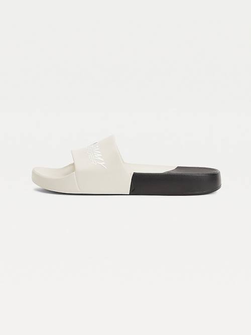 Tommy Hilfiger Spor Colour-Blocked Logo Pool Slides Sandalet Kadın Bej Rengi | TH381ZXQ