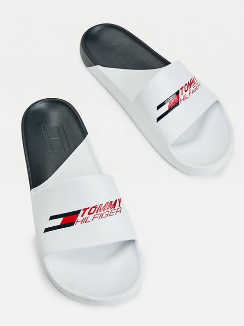 Tommy Hilfiger Spor Colour-Blocked Pool Slides Sandalet Erkek Beyaz | TH401LGQ