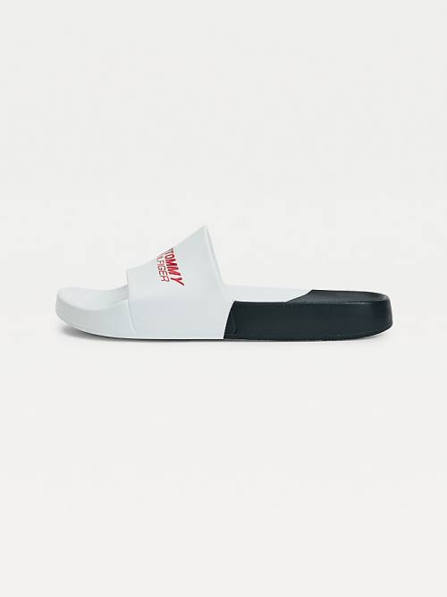 Tommy Hilfiger Spor Colour-Blocked Pool Slides Sandalet Erkek Beyaz | TH401LGQ