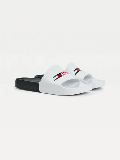 Tommy Hilfiger Spor Colour-Blocked Pool Slides Sandalet Erkek Beyaz | TH401LGQ