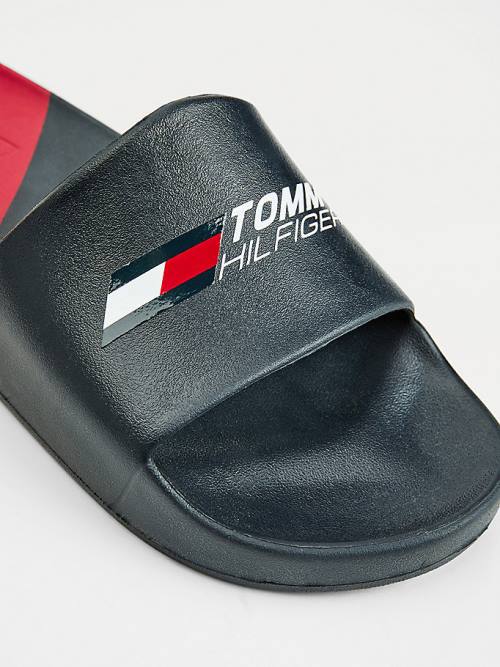 Tommy Hilfiger Spor Colour-Blocked Pool Slides Sandalet Erkek Mavi | TH405EFD