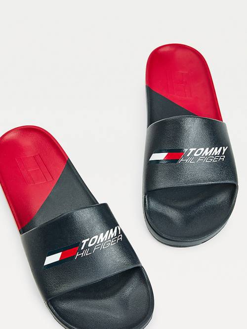 Tommy Hilfiger Spor Colour-Blocked Pool Slides Sandalet Erkek Mavi | TH405EFD