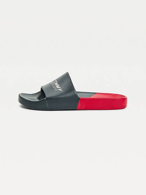 Tommy Hilfiger Spor Colour-Blocked Pool Slides Sandalet Erkek Mavi | TH405EFD