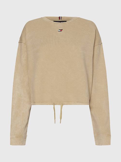 Tommy Hilfiger Spor Drawstring Hem Relaxed Fit Sweatshirt Kadın Bej Rengi | TH196RJV