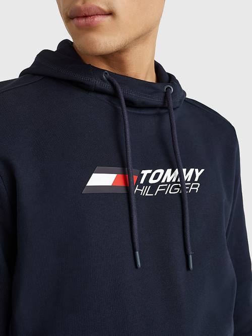 Tommy Hilfiger Spor Essential Organic Pamuklu Kapüşonlu Sweatshirt Erkek Mavi | TH928VBZ