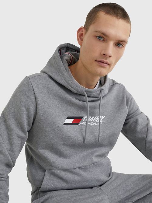 Tommy Hilfiger Spor Essential TH Cool Kapüşonlu Sweatshirt Erkek Gri | TH471ZXM