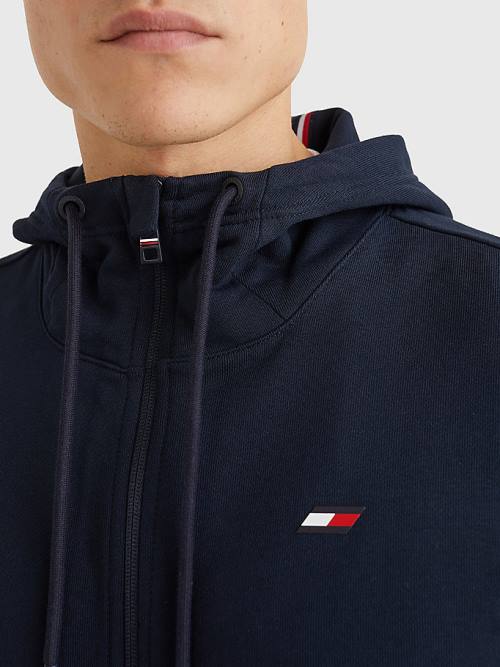 Tommy Hilfiger Spor Essential TH Cool Zip-Thru Kapüşonlu Sweatshirt Erkek Mavi | TH347DQF