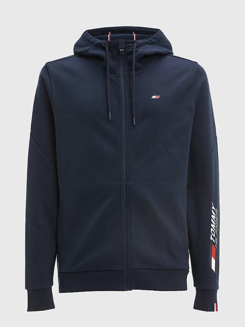 Tommy Hilfiger Spor Essential TH Cool Zip-Thru Kapüşonlu Sweatshirt Erkek Mavi | TH347DQF