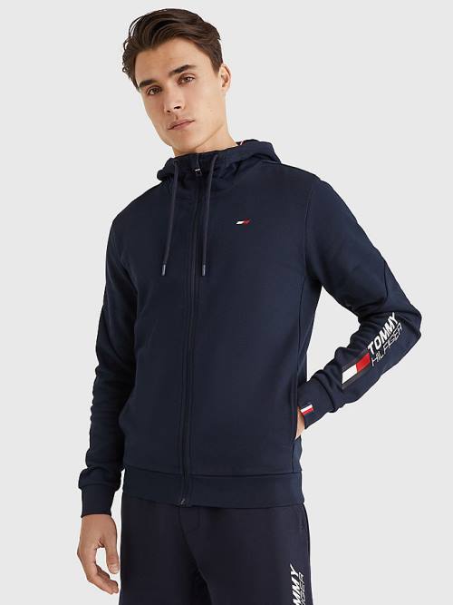 Tommy Hilfiger Spor Essential TH Cool Zip-Thru Kapüşonlu Sweatshirt Erkek Mavi | TH347DQF