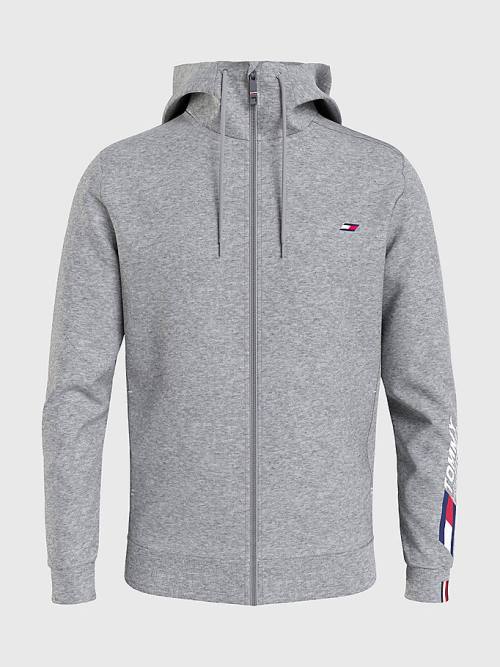 Tommy Hilfiger Spor Essential TH Cool Zip-Thru Kapüşonlu Sweatshirt Erkek Gri | TH829XON