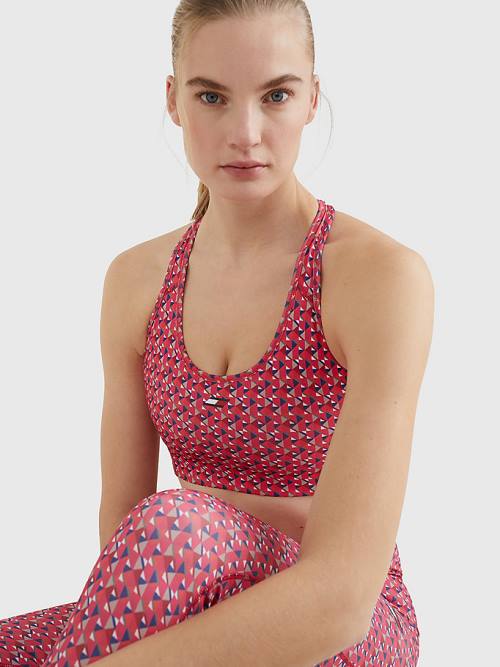 Tommy Hilfiger Spor Geometric Print Medium Support Bra İç Giyim Kadın Kırmızı | TH914EUL