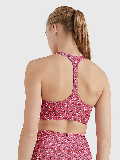 Tommy Hilfiger Spor Geometric Print Medium Support Bra İç Giyim Kadın Kırmızı | TH914EUL