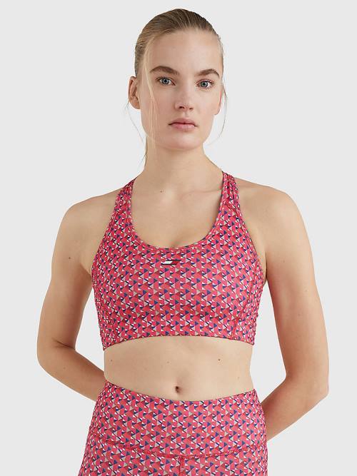 Tommy Hilfiger Spor Geometric Print Medium Support Bra İç Giyim Kadın Kırmızı | TH914EUL