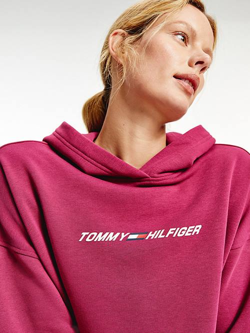 Tommy Hilfiger Spor Graphic Kapüşonlu Sweatshirt Kadın Kırmızı | TH790ZSH