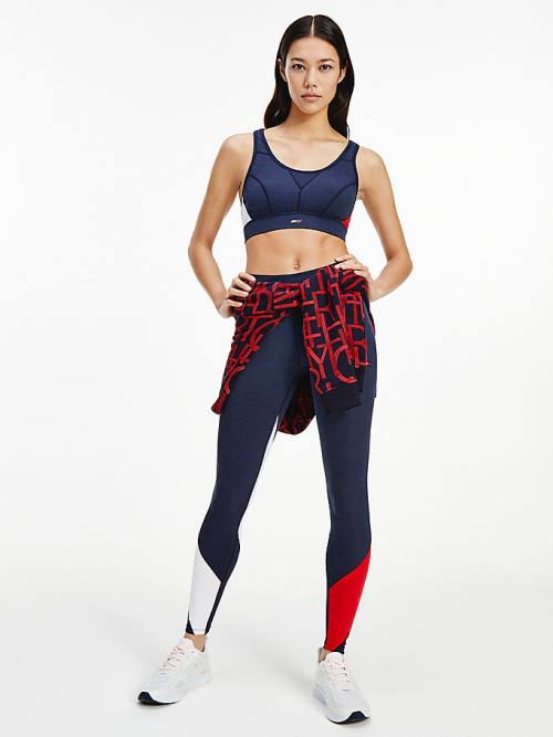 Tommy Hilfiger Spor High Support Colour-Blocked Bra İç Giyim Kadın Mavi | TH823AQW