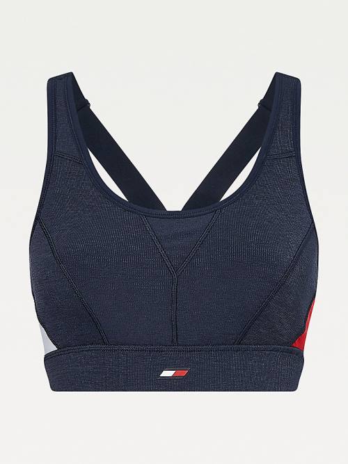 Tommy Hilfiger Spor High Support Colour-Blocked Bra İç Giyim Kadın Mavi | TH823AQW