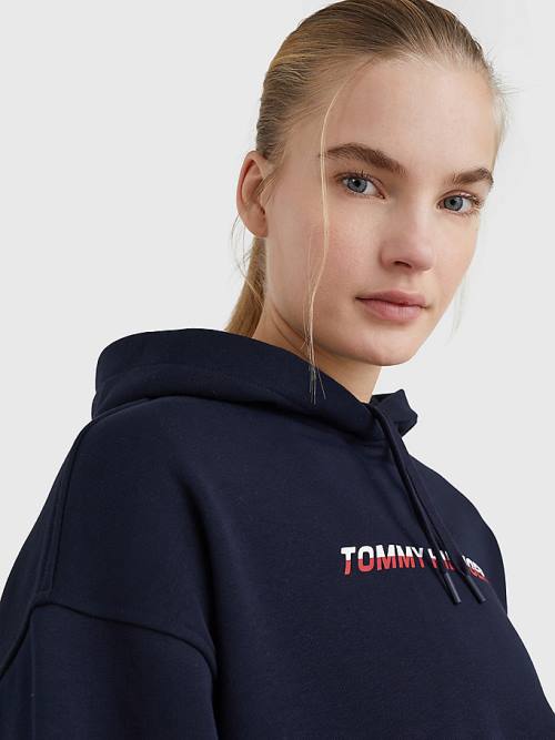 Tommy Hilfiger Spor Logo Relaxed Fit Kapüşonlu Sweatshirt Kadın Mavi | TH132IER