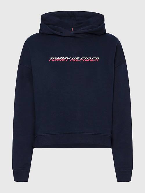 Tommy Hilfiger Spor Logo Relaxed Fit Kapüşonlu Sweatshirt Kadın Mavi | TH132IER