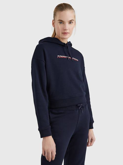 Tommy Hilfiger Spor Logo Relaxed Fit Kapüşonlu Sweatshirt Kadın Mavi | TH132IER