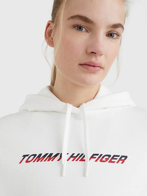 Tommy Hilfiger Spor Logo Relaxed Fit Kapüşonlu Sweatshirt Kadın Beyaz | TH257JGZ