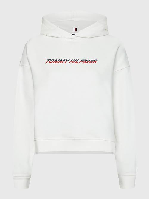 Tommy Hilfiger Spor Logo Relaxed Fit Kapüşonlu Sweatshirt Kadın Beyaz | TH257JGZ