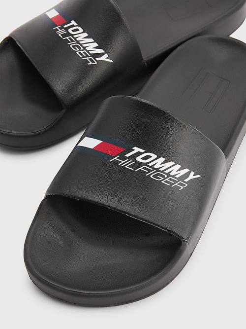 Tommy Hilfiger Spor Logo Slides Sandalet Erkek Siyah | TH419PTC