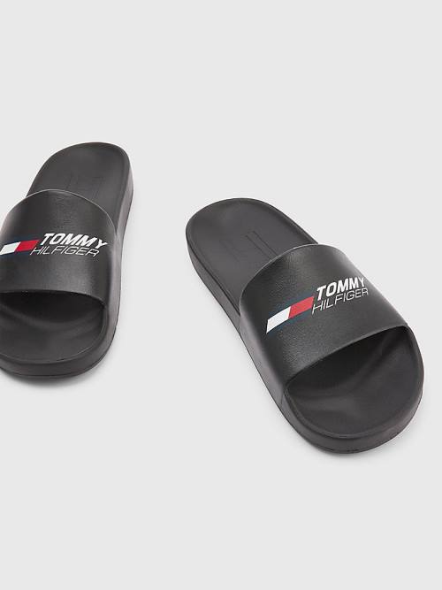 Tommy Hilfiger Spor Logo Slides Sandalet Erkek Siyah | TH419PTC