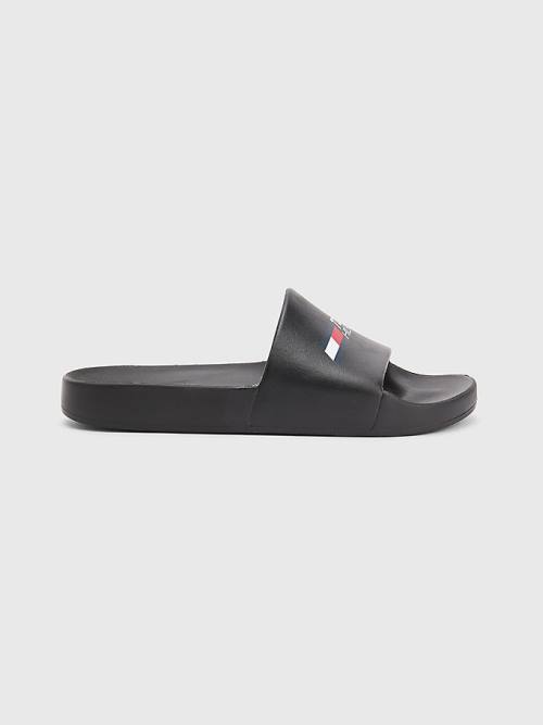 Tommy Hilfiger Spor Logo Slides Sandalet Erkek Siyah | TH419PTC