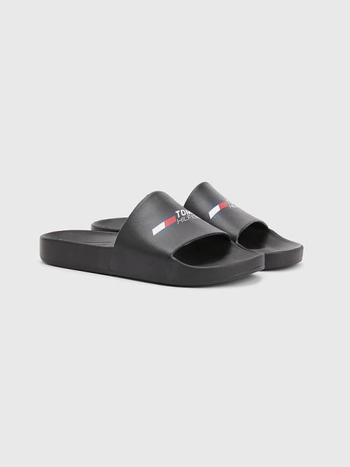 Tommy Hilfiger Spor Logo Slides Sandalet Erkek Siyah | TH419PTC