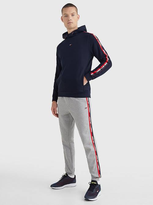 Tommy Hilfiger Spor Logo Tape Kapüşonlu Sweatshirt Erkek Mavi | TH175MFH