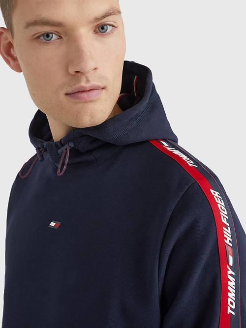 Tommy Hilfiger Spor Logo Tape Kapüşonlu Sweatshirt Erkek Mavi | TH175MFH