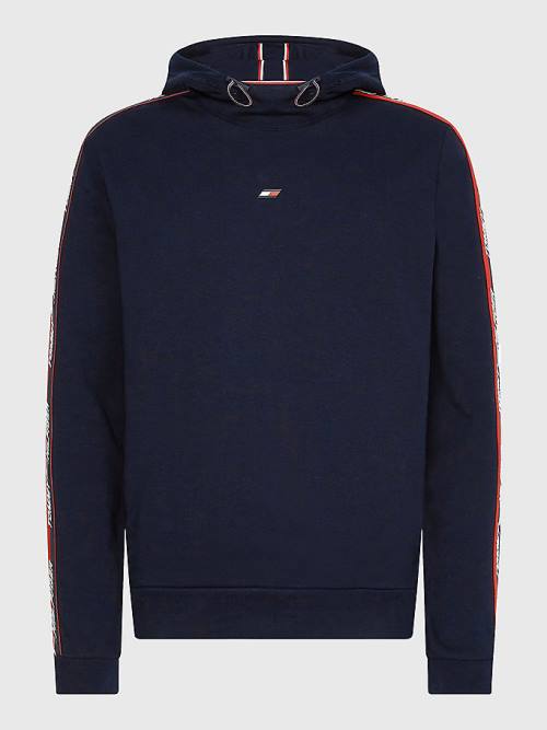 Tommy Hilfiger Spor Logo Tape Kapüşonlu Sweatshirt Erkek Mavi | TH175MFH