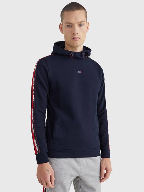 Tommy Hilfiger Spor Logo Tape Kapüşonlu Sweatshirt Erkek Mavi | TH175MFH