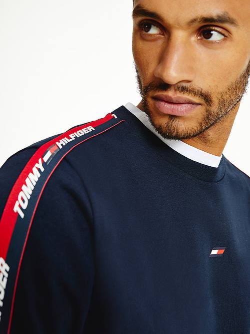 Tommy Hilfiger Spor Logo Tape Sweatshirt Erkek Mavi | TH472UID