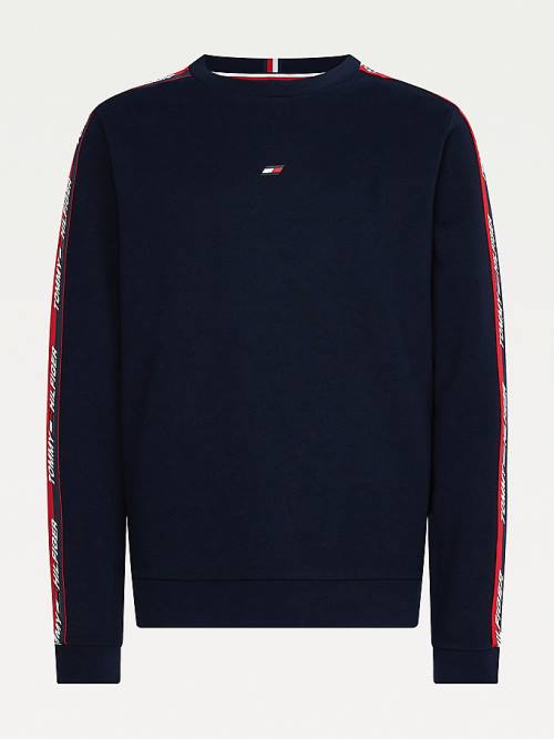 Tommy Hilfiger Spor Logo Tape Sweatshirt Erkek Mavi | TH472UID