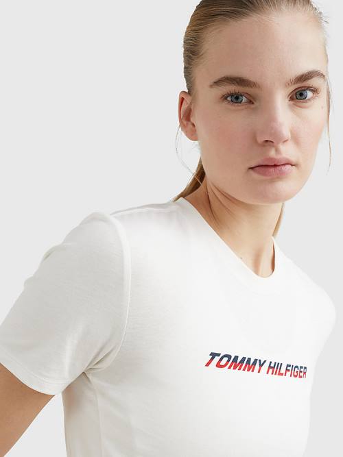 Tommy Hilfiger Spor Logo Tişört Kadın Beyaz | TH962PWV