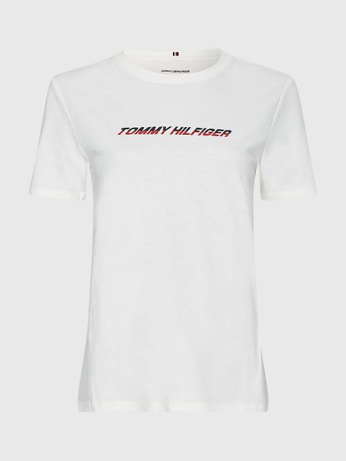 Tommy Hilfiger Spor Logo Tişört Kadın Beyaz | TH962PWV