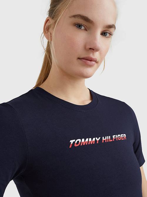 Tommy Hilfiger Spor Logo Tişört Kadın Mavi | TH120UVP