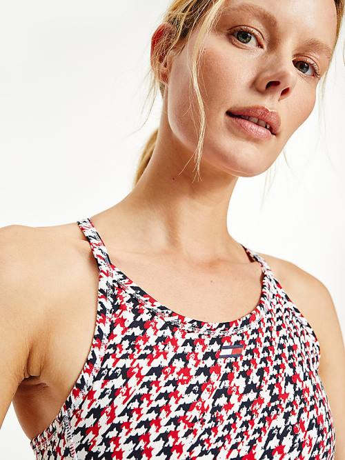 Tommy Hilfiger Spor Low Support Houndstooth Bra İç Giyim Kadın Kırmızı | TH195RZC