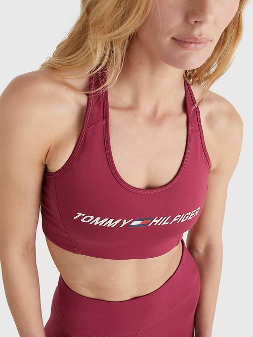 Tommy Hilfiger Spor Medium Support Logo Bra İç Giyim Kadın Kırmızı | TH534CDB