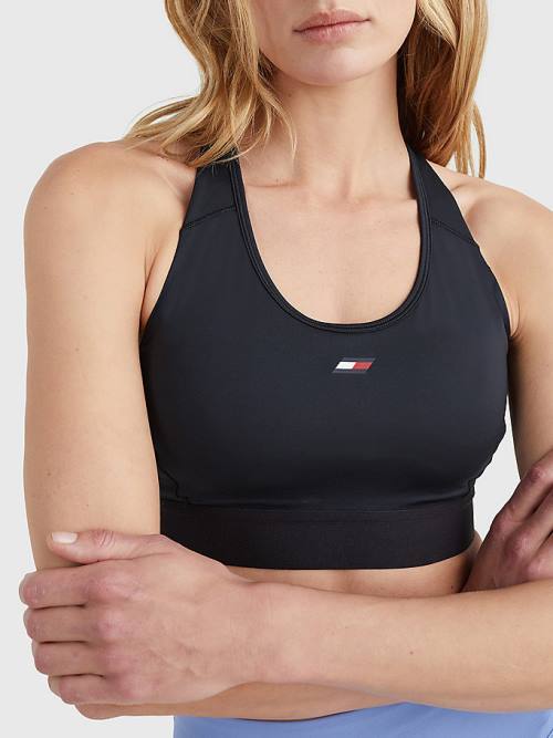 Tommy Hilfiger Spor Medium Support Racerback Bra İç Giyim Kadın Siyah | TH582CBF