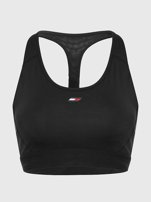 Tommy Hilfiger Spor Medium Support Racerback Bra İç Giyim Kadın Siyah | TH582CBF