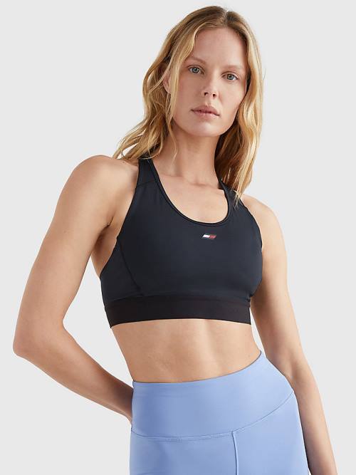 Tommy Hilfiger Spor Medium Support Racerback Bra İç Giyim Kadın Siyah | TH582CBF