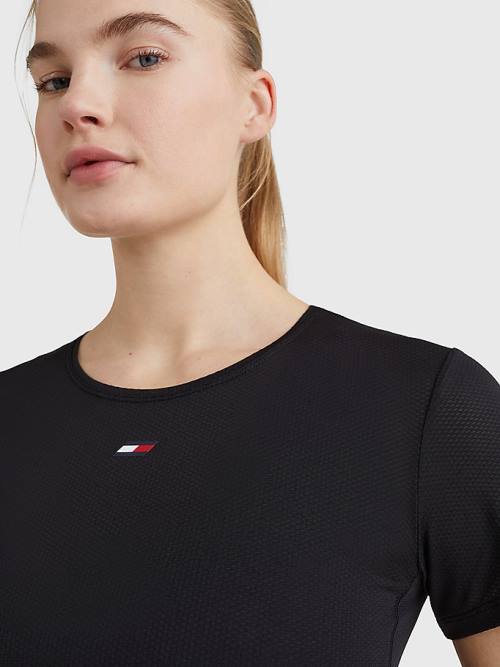 Tommy Hilfiger Spor Mesh Flag Tişört Kadın Siyah | TH860RKJ