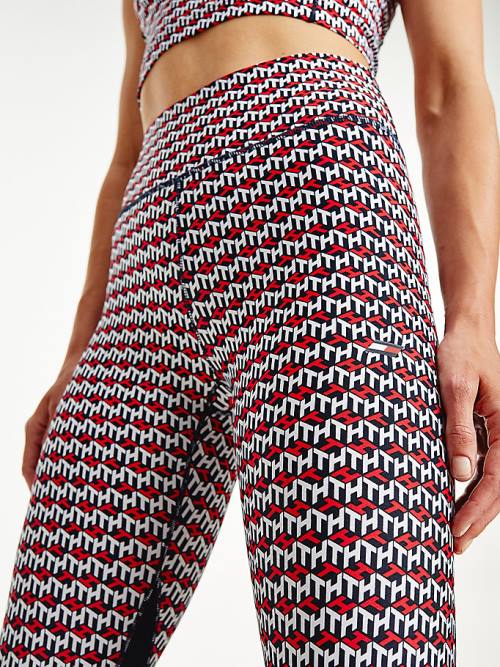 Tommy Hilfiger Spor Monogram Print Full Length Tayt Kadın Kırmızı | TH509GYA