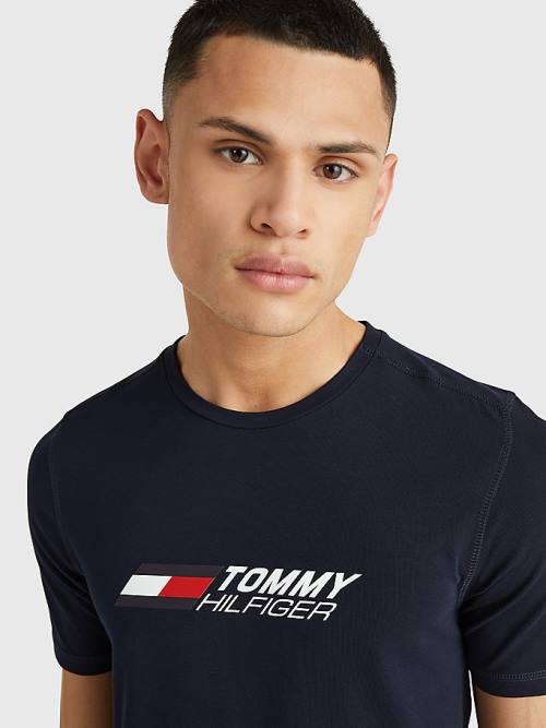 Tommy Hilfiger Spor Organic Pamuklu Logo Tişört Erkek Mavi | TH086RYH