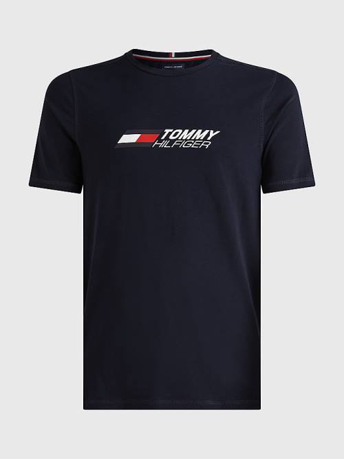 Tommy Hilfiger Spor Organic Pamuklu Logo Tişört Erkek Mavi | TH086RYH