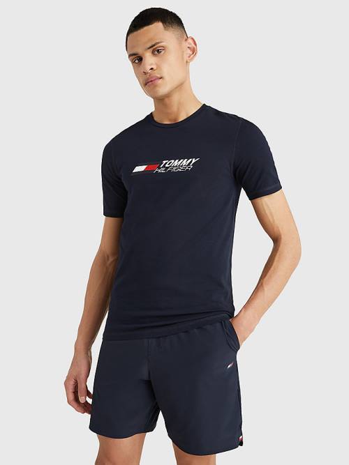 Tommy Hilfiger Spor Organic Pamuklu Logo Tişört Erkek Mavi | TH086RYH