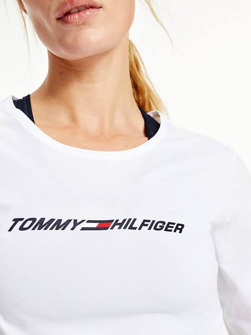 Tommy Hilfiger Spor Performance Graphic Long Sleeve Tişört Kadın Beyaz | TH230NPJ